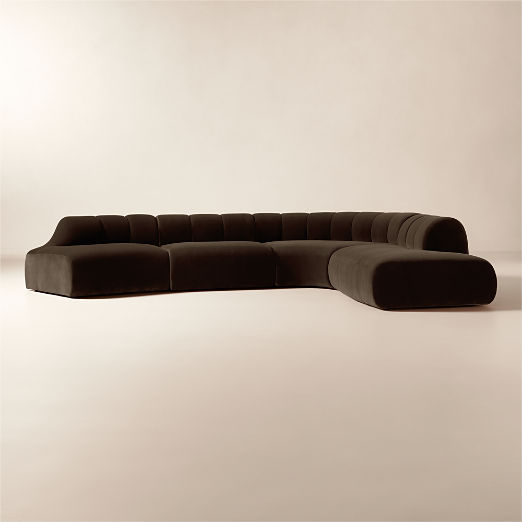 Kindred 4-Piece Brown Velvet Sectional Sofa with Left Arm End by Casa Dean by Swizz Beatz