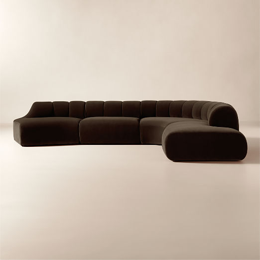 Kindred 4-Piece Brown Velvet Sectional Sofa with Left Arm End by Casa Dean by Swizz Beatz