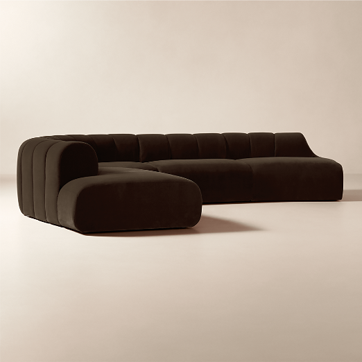 Kindred 4-Piece Brown Velvet Sectional Sofa with Right Arm End by Casa Dean by Swizz Beatz