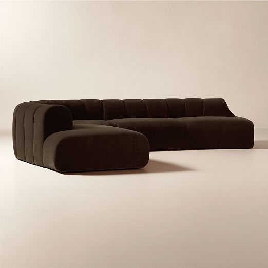 Kindred 4-Piece Brown Velvet Sectional Sofa with Right Arm End by Casa Dean by Swizz Beatz