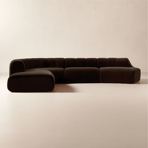 Kindred 4-Piece Brown Velvet Sectional Sofa with Right Arm End by Casa Dean by Swizz Beatz