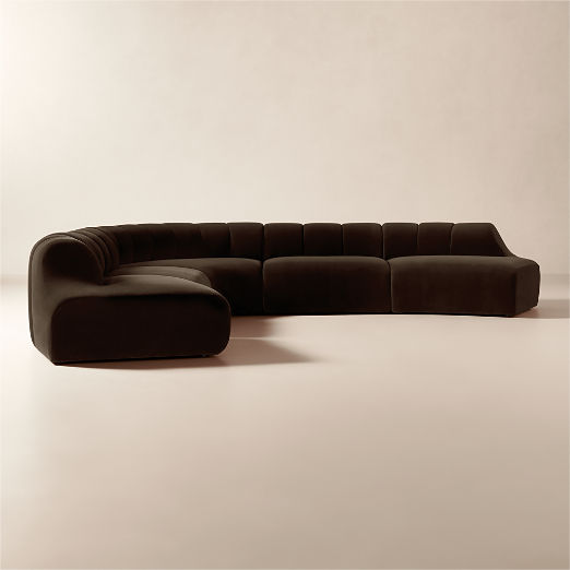 Kindred 5-Piece L-Shaped Brown Velvet Sectional Sofa by Casa Dean by Swizz Beatz