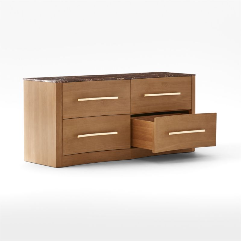 Kingsbury Low 4-Drawer Curved Oak Wood Dresser with Marble Top - image 5 of 9