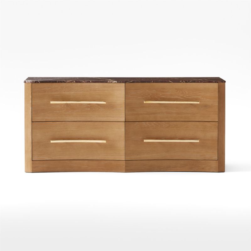 Kingsbury Low 4-Drawer Curved Oak Wood Dresser with Marble Top - image 3 of 9