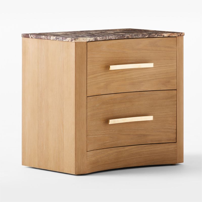 Kingsbury 2Drawer Curved Oak Wood Nightstand with Marble Top + Reviews