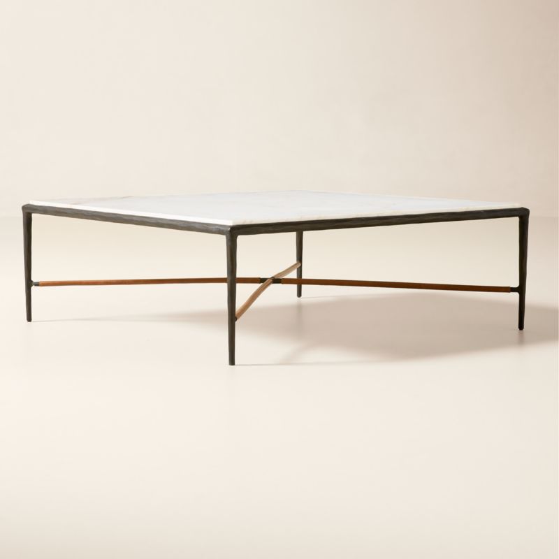 Kingsley 46" White Marble and Cast Metal Square Coffee Table by Todd Snyder - image 2 of 5