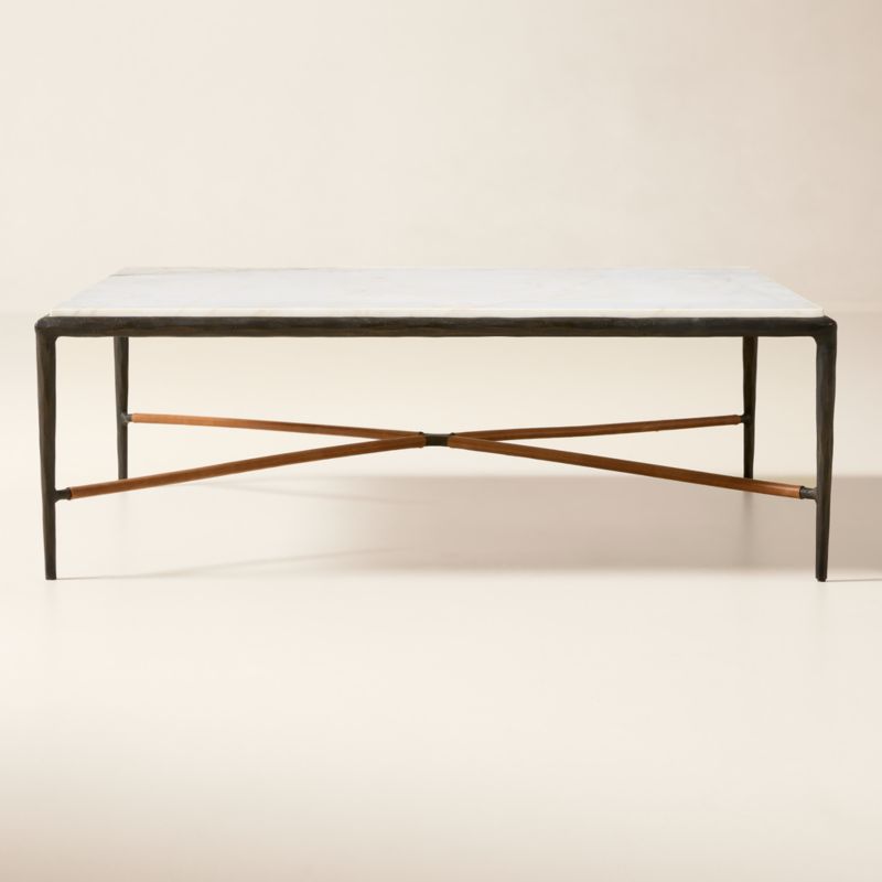 Viewing product image Kingsley 46" White Marble and Cast Metal Square Coffee Table by Todd Snyder - image 1 of 5