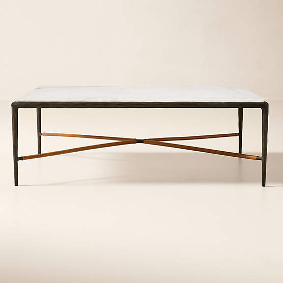 Kingsley 46" White Marble and Cast Metal Square Coffee Table by Todd Snyder