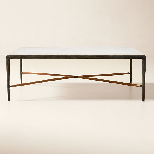 Kingsley 46" White Marble and Cast Metal Square Coffee Table by Todd Snyder
