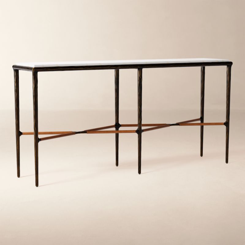 Kingsley 66" White Marble and Cast Metal Console Table by Todd Snyder - image 2 of 6