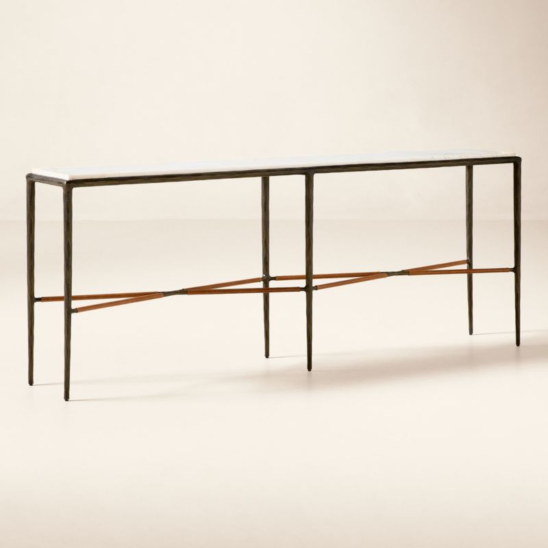 Kingsley 85" White Marble and Cast Metal Console Table by Todd Snyder - image 2 of 5