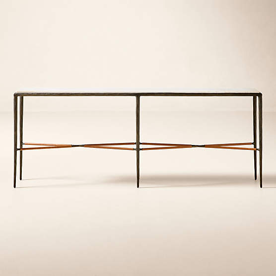 Kingsley 85" White Marble and Cast Metal Console Table by Todd Snyder
