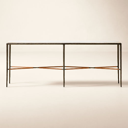 Kingsley 85" White Marble and Cast Metal Console Table by Todd Snyder