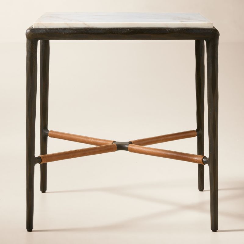 Viewing product image Kingsley White Marble and Cast Metal Side Table by Todd Snyder - image 1 of 4