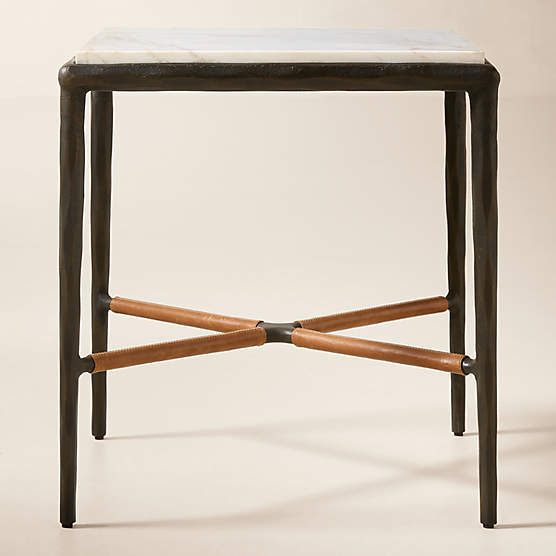 Kingsley White Marble and Cast Metal Side Table by Todd Snyder