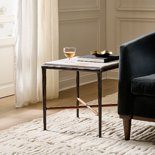 Kingsley White Marble and Cast Metal Side Table by Todd Snyder