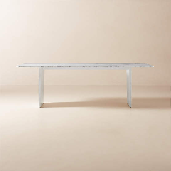 Kishi 95" Rectangular White Marble Dining Table