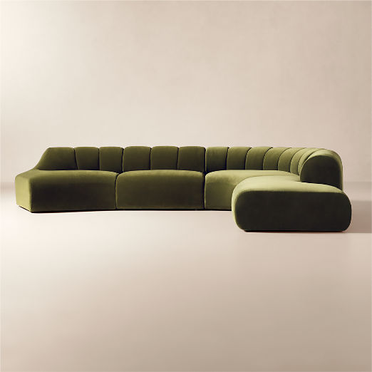 Kindred 4-Piece Olive Green Velvet Sectional Sofa with Left Arm End by Casa Dean by Swizz Beatz