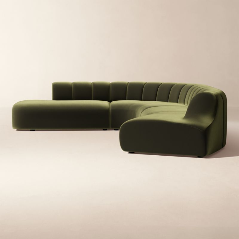 Kindred 4-Piece Olive Green Velvet Sectional Sofa with Right Arm End by Casa Dean by Swizz Beatz - image 3 of 8
