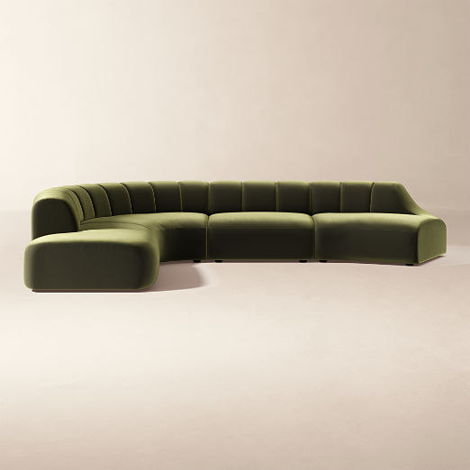Kindred 4-Piece Olive Green Velvet Sectional Sofa with Right Arm End by Casa Dean by Swizz Beatz