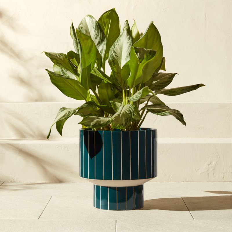 Komo Green Striped Ceramic Indoor/Outdoor Planter Large - image 0 of 5