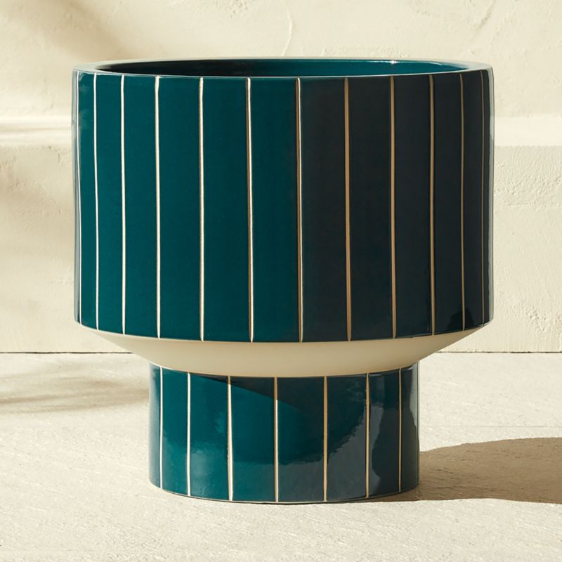 Komo Green Striped Ceramic Indoor/Outdoor Planter Large - image 3 of 5