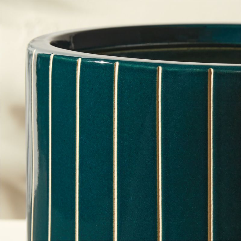 Komo Green Striped Ceramic Indoor/Outdoor Planter Small - image 4 of 5