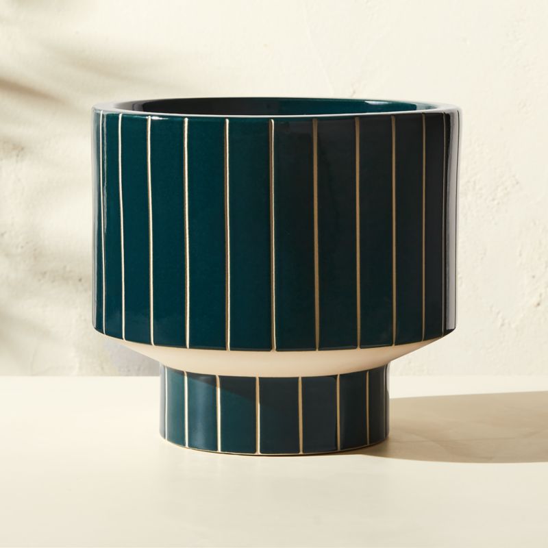 Komo Green Striped Ceramic Indoor/Outdoor Planter Small - image 3 of 5