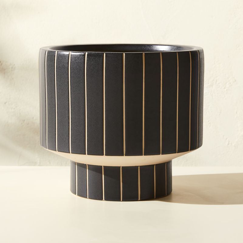 Komo Matte Black Striped Ceramic Indoor/Outdoor Planter Small - image 3 of 5