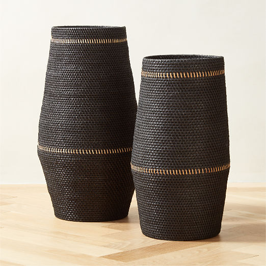 Korin Black Rattan Decorative Baskets