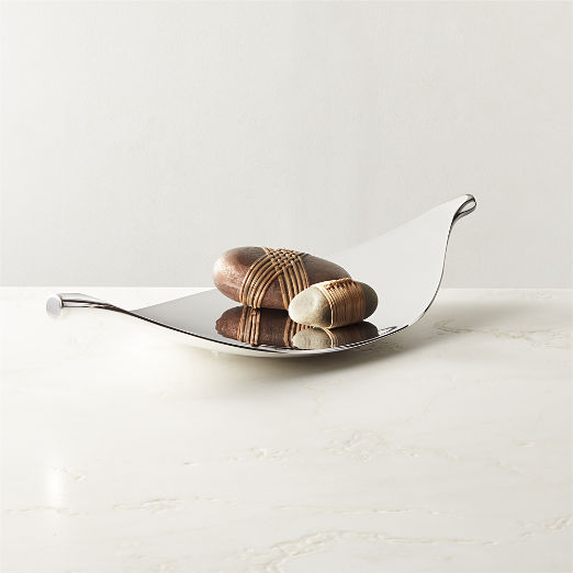 Kos Silver Cast Aluminum Leaf Decorative Tray