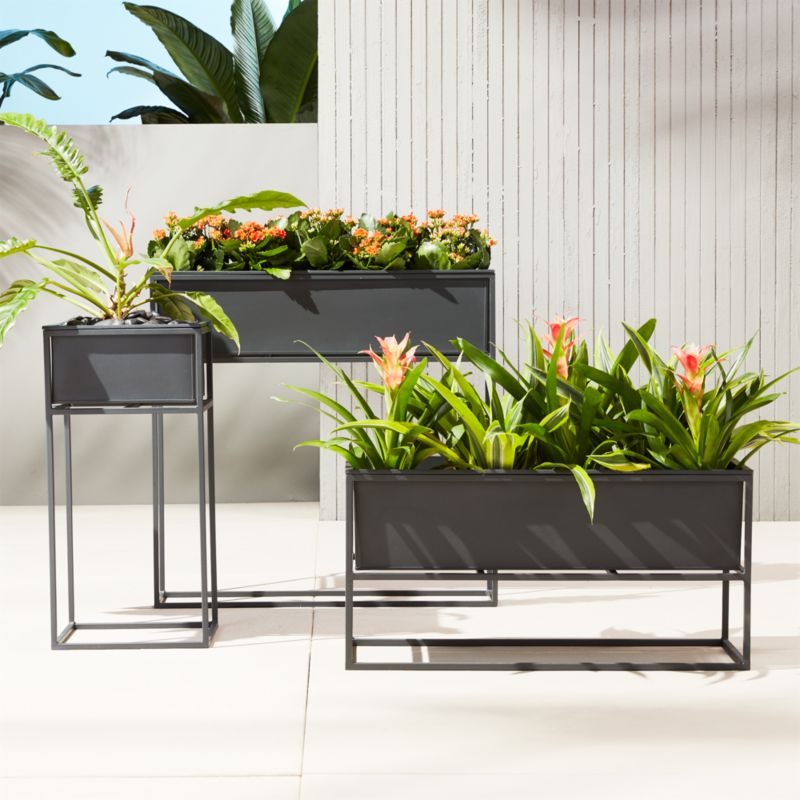 View Kronos Dark Grey Metal Indoor/Outdoor Raised Planter Set of 3 details