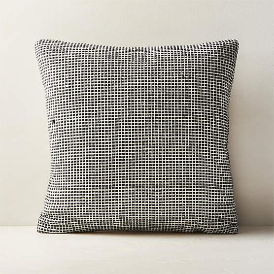 Stria Black and White Woven Silk Throw Pillow with FeatherDown Insert