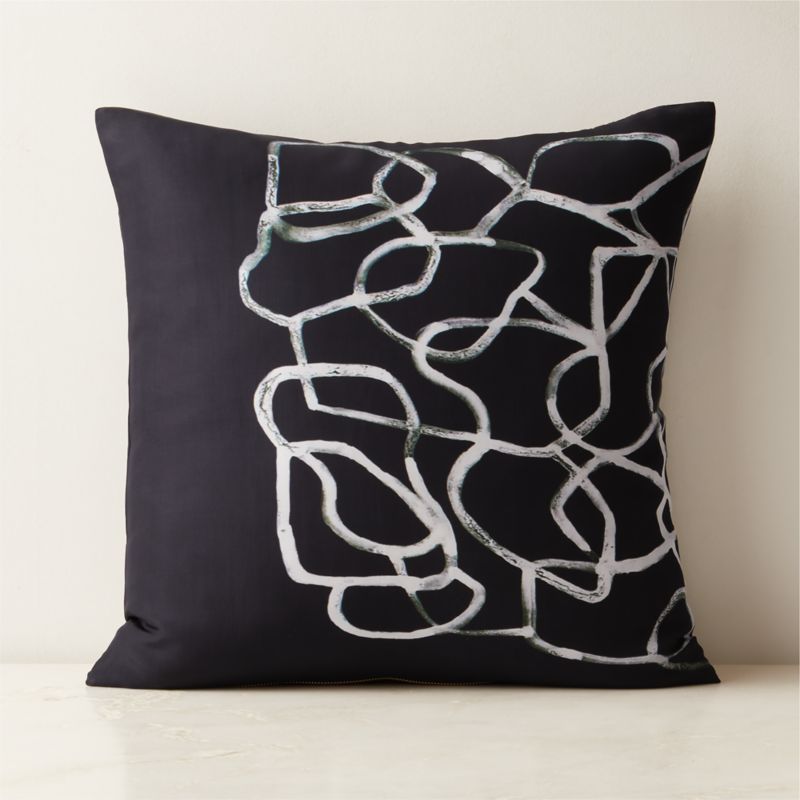 Kyo Black and White Silk Throw Pillow with Feather-Down Insert 20" - image 1 of 5