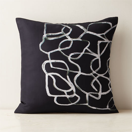 Kyo Black and White Silk Throw Pillow with Down-Alternative Insert 20"