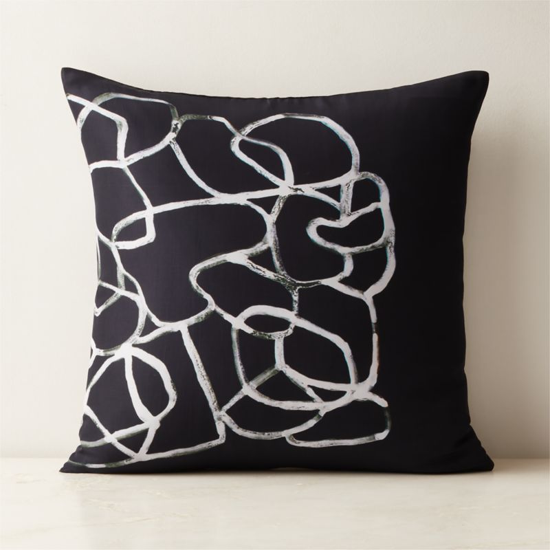 Kyo Black and White Silk Throw Pillow with Feather-Down Insert 20" - image 0 of 5