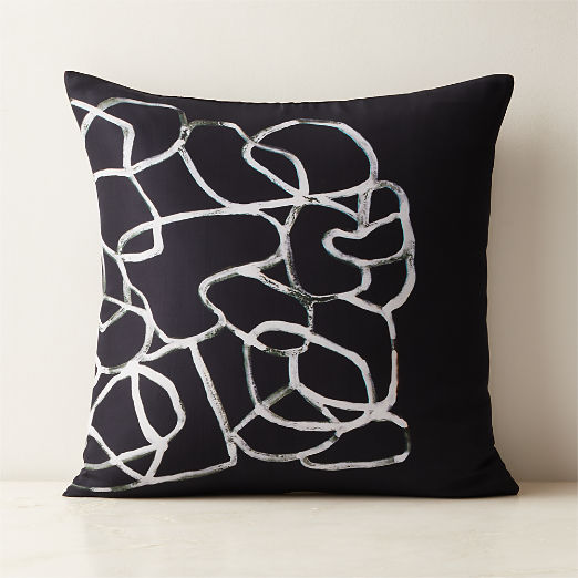 Kyo Black and White Silk Throw Pillow with Feather-Down Insert 20"