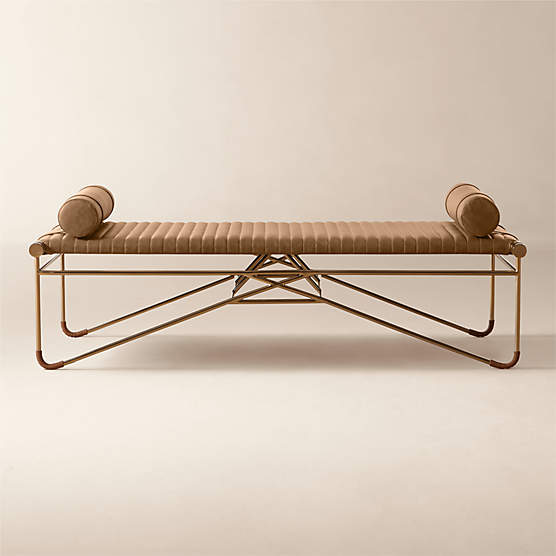 La Strizza 61" Saddle Leather Bench with Bolster Pillows by goop