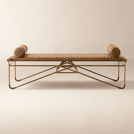 La Strizza 61" Saddle Leather Bench with Bolster Pillows by goop