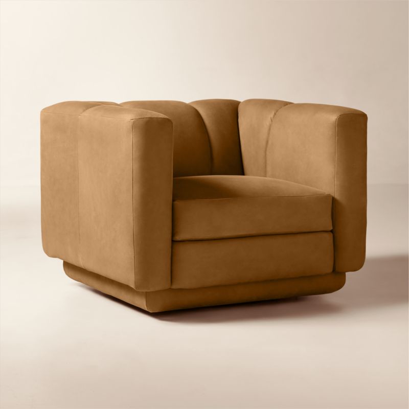 Yarrow Brown Leather Swivel Chair - image 4 of 10