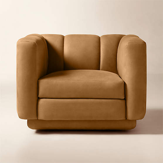 Yarrow Brown Leather Swivel Chair Set of 2