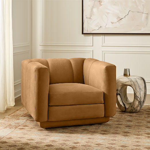 Yarrow Brown Leather Swivel Chair Set of 2
