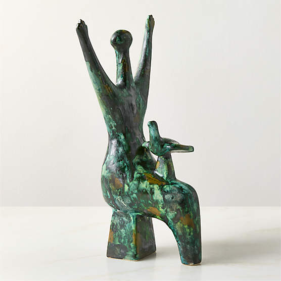 La Pace Green Ceramic Sculpture with Reactive Glaze