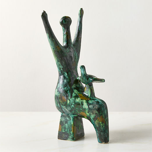 La Pace Green Ceramic Sculpture with Reactive Glaze