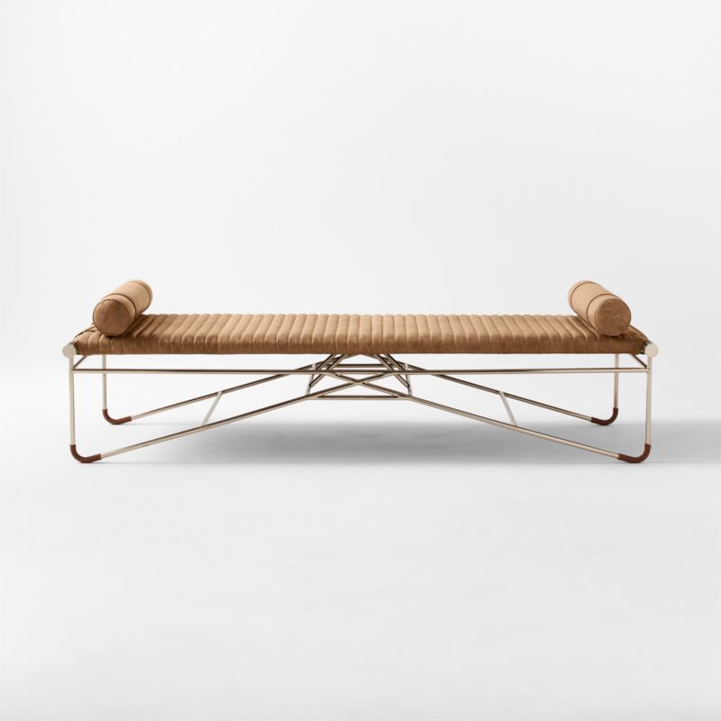 La Strizza 75" Saddle Leather Bench with Bolster Pillows by goop - image 5 of 14