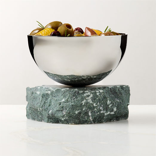 Laftin Polished Stainless Steel and Green Marble Snack Bowl 5"