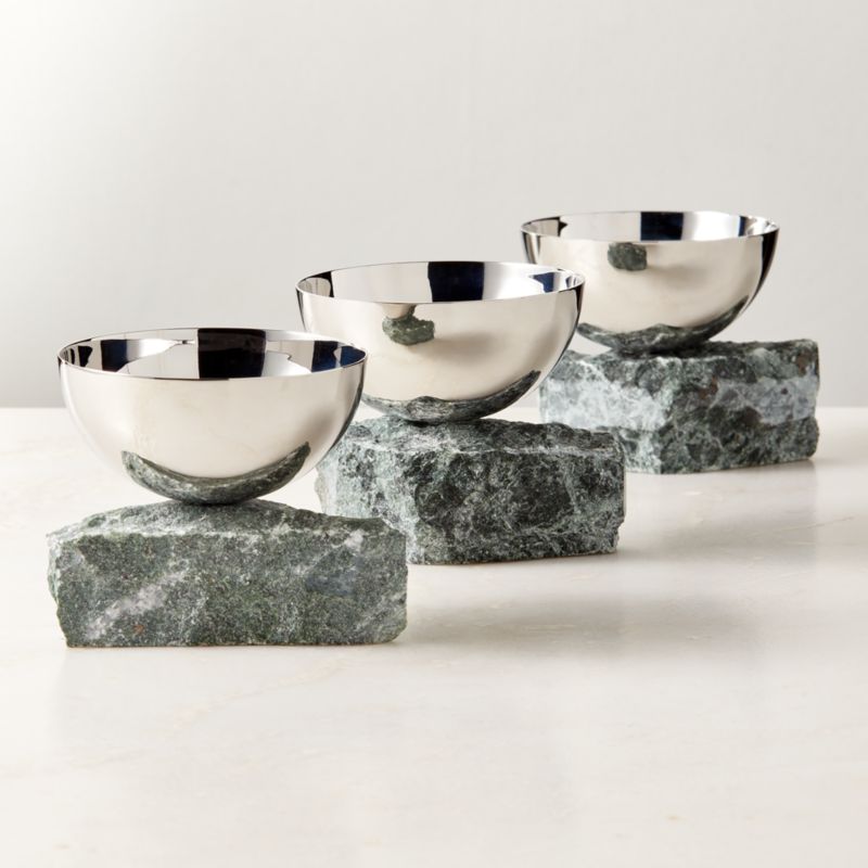 Laftin Polished Stainless Steel and Green Marble Snack Bowl - image 4 of 9