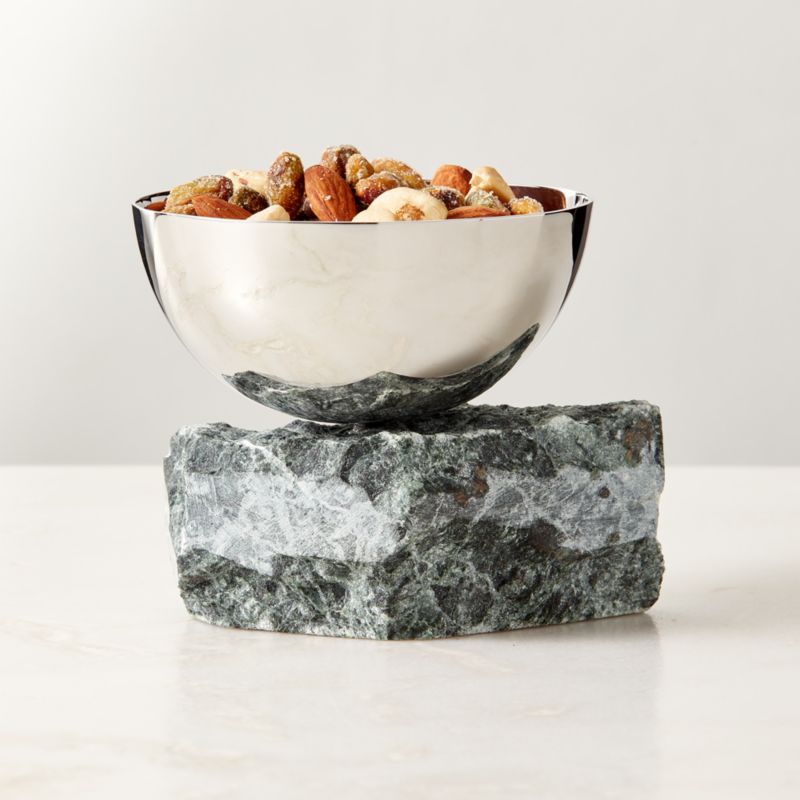 View Laftin Polished Stainless Steel and Green Marble Snack Bowl 4" details