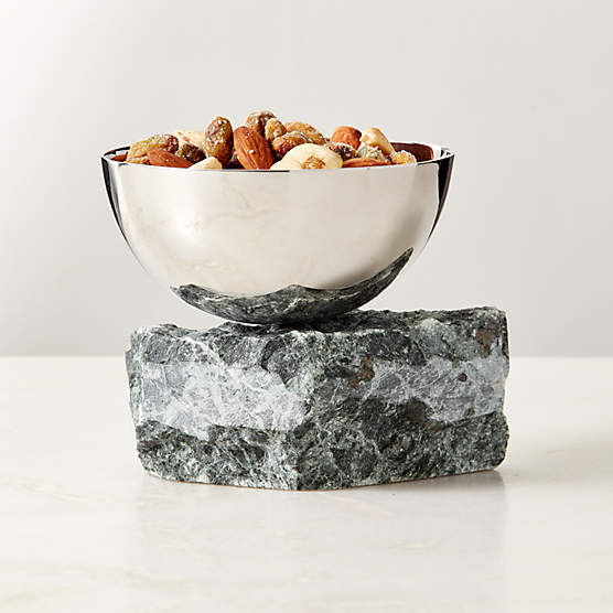 Laftin Polished Stainless Steel and Green Marble Snack Bowl 4"