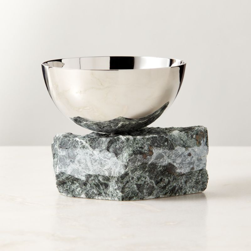 Laftin Polished Stainless Steel and Green Marble Snack Bowl - image 0 of 9